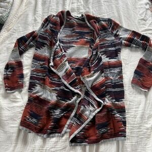 Lucky Brand Cardigan Southwestern Geometric Multicolor Cotton Blend Open Front M